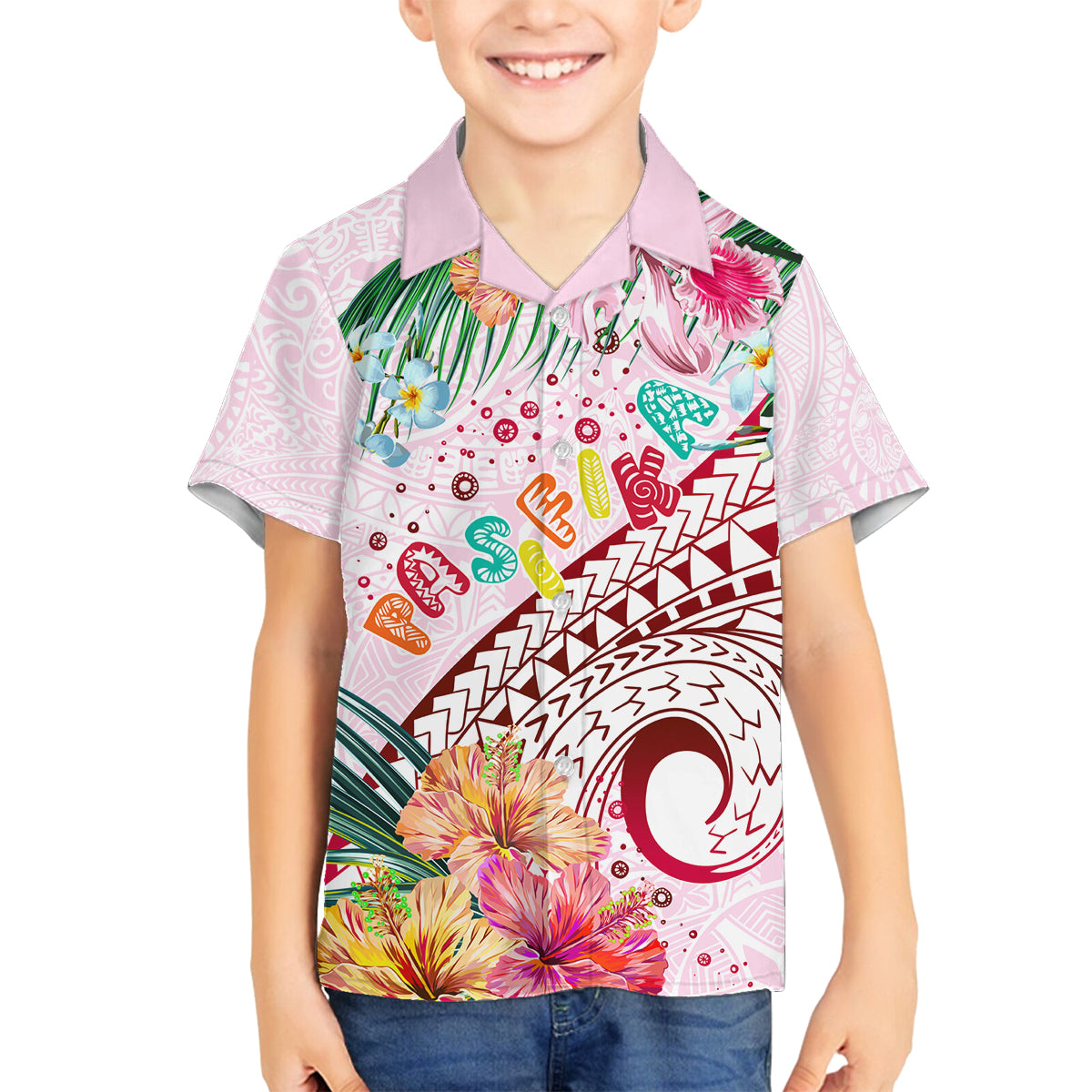 Pasifika Festival Family Matching Puletasi and Hawaiian Shirt Tribal Pattern Tropical Style LT01 Son's Shirt Pink - Polynesian Pride
