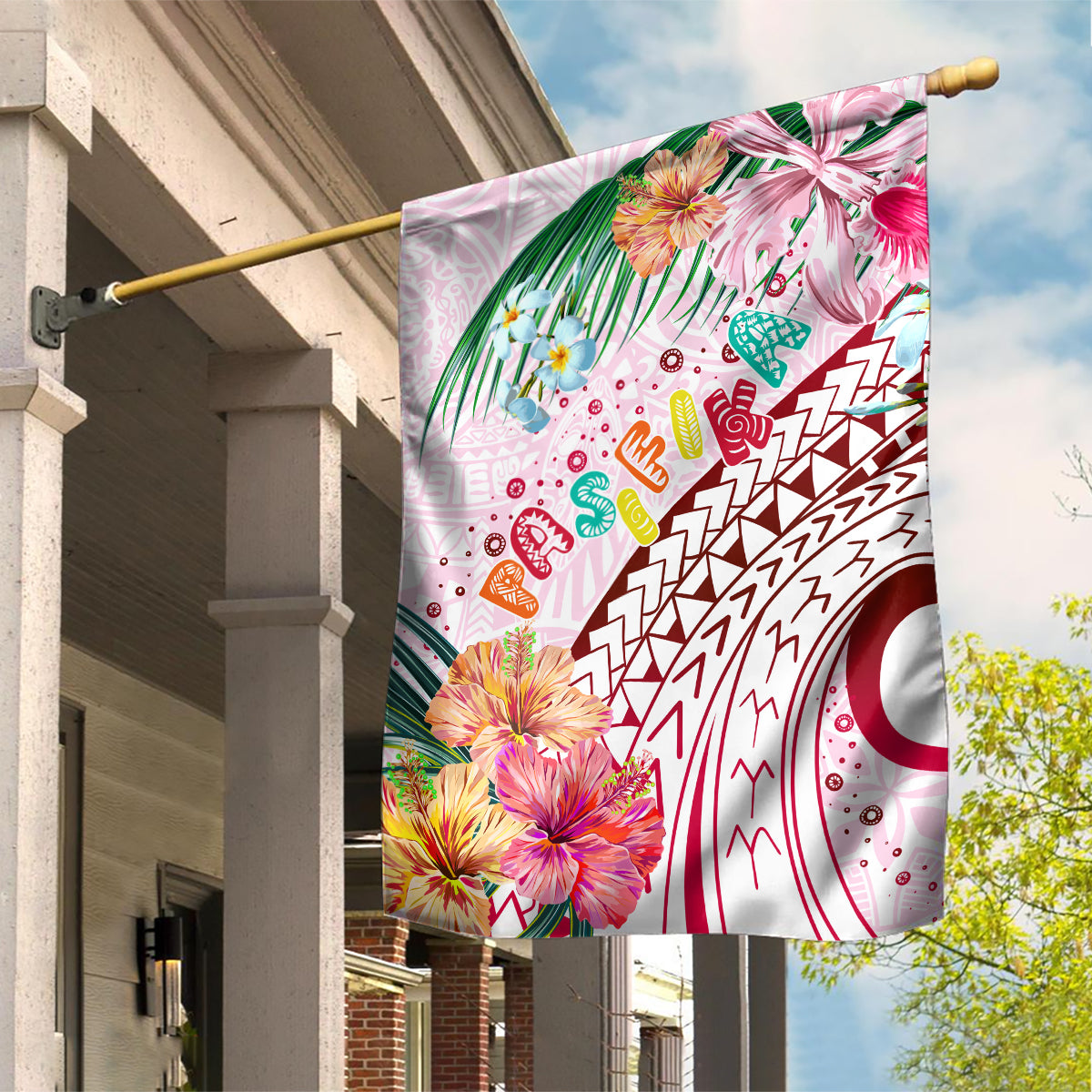Pasifika Festival Garden Flag Tribal Pattern Tropical Style LT01 House Flag Pink - Polynesian Pride