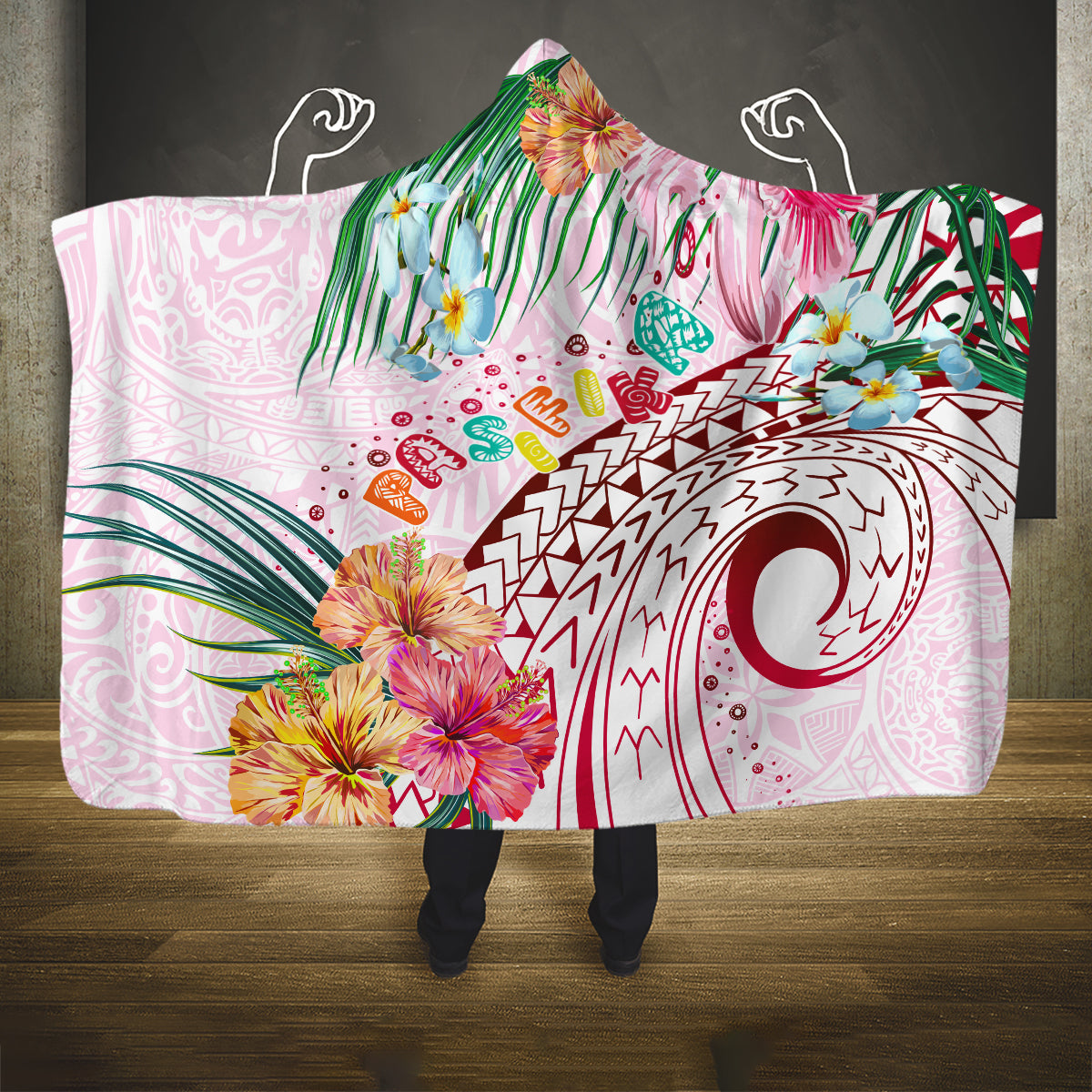 Pasifika Festival Hooded Blanket Tribal Pattern Tropical Style LT01 One Size Pink - Polynesian Pride