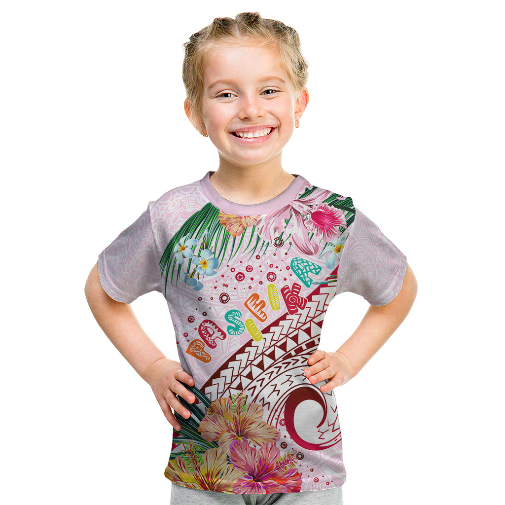 Pasifika Festival Kid T Shirt Tribal Pattern Tropical Style LT01 Pink - Polynesian Pride