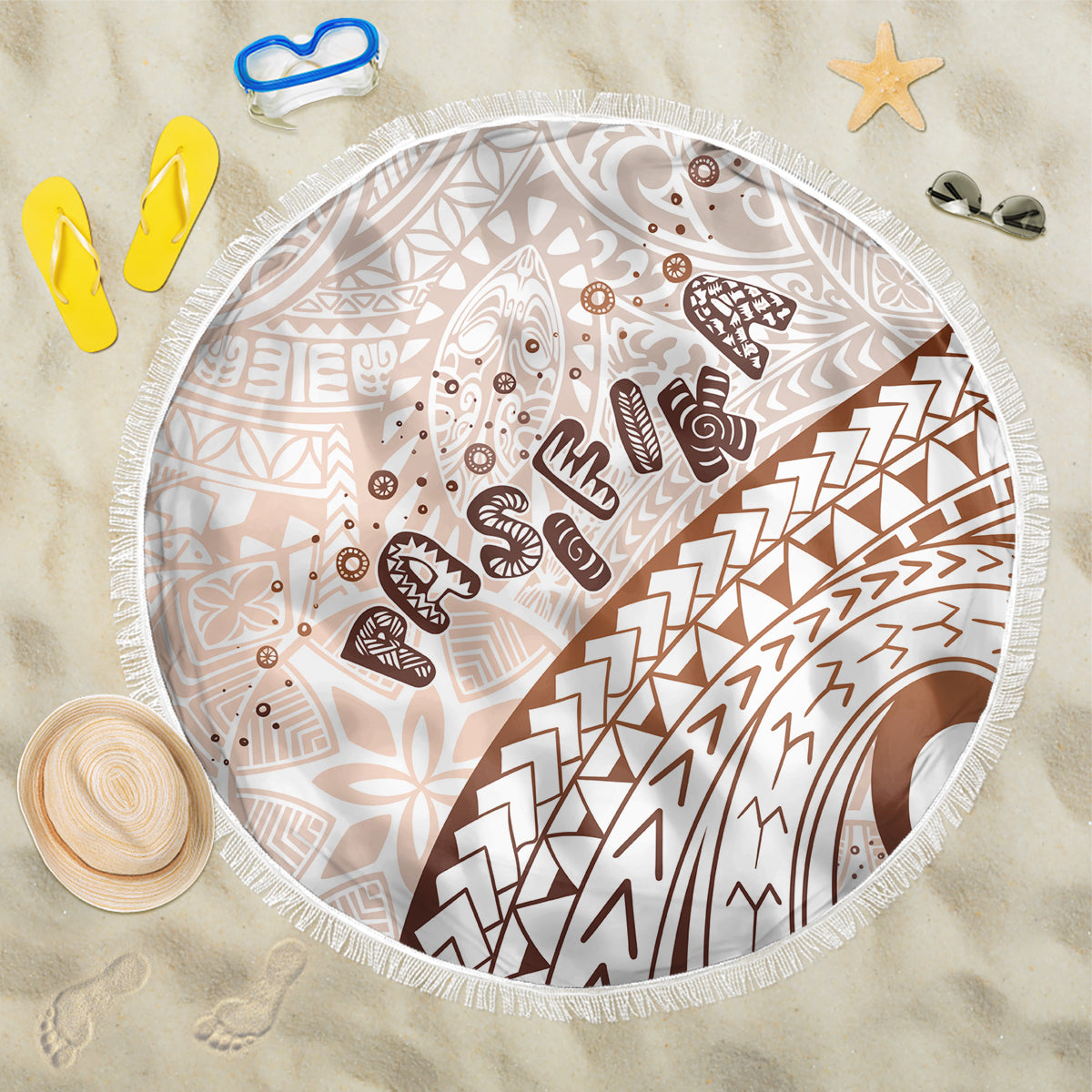 Pasifika Festival Beach Blanket Vintage Tribal Pattern LT01 One Size 150cm Brown - Polynesian Pride