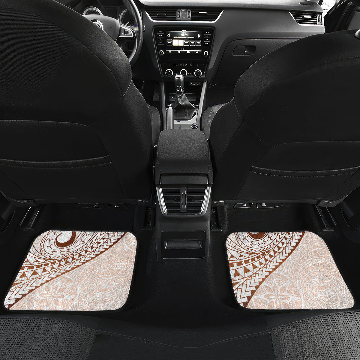 Pasifika Festival Car Mats Vintage Tribal Pattern LT01 Set 2pcs - Back Brown - Polynesian Pride