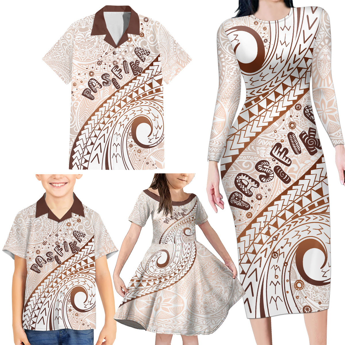 Pasifika Festival Family Matching Long Sleeve Bodycon Dress and Hawaiian Shirt Vintage Tribal Pattern LT01 - Polynesian Pride