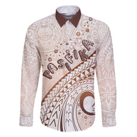 Pasifika Festival Family Matching Off Shoulder Short Dress and Hawaiian Shirt Vintage Tribal Pattern LT01 Dad's Shirt - Long Sleeve Brown - Polynesian Pride