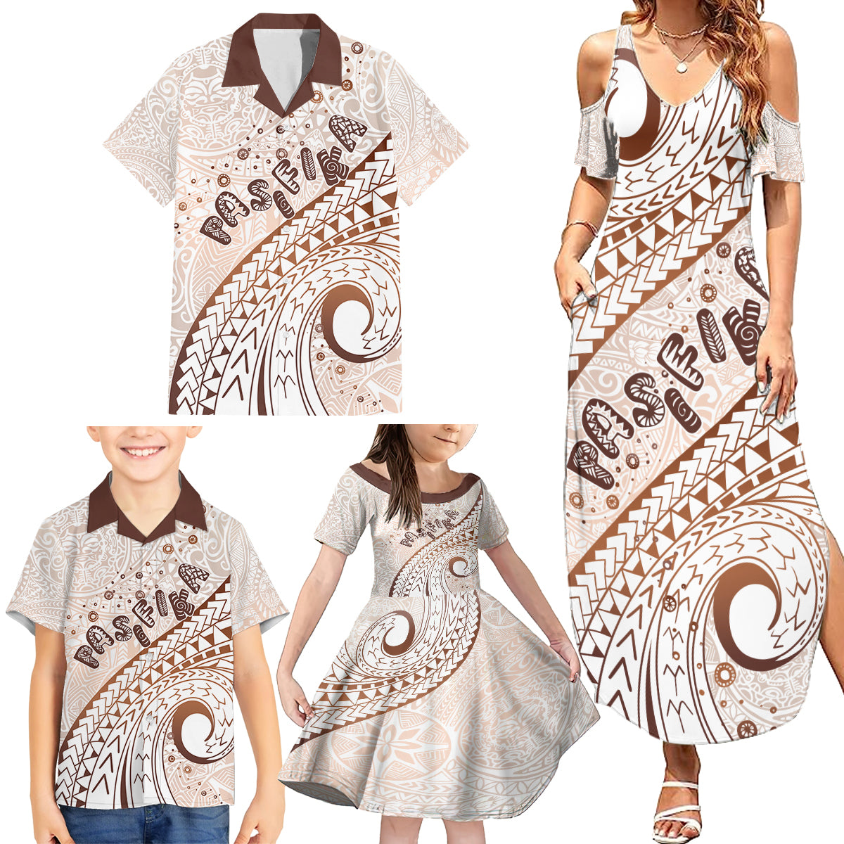 Pasifika Festival Family Matching Summer Maxi Dress and Hawaiian Shirt Vintage Tribal Pattern LT01 - Polynesian Pride