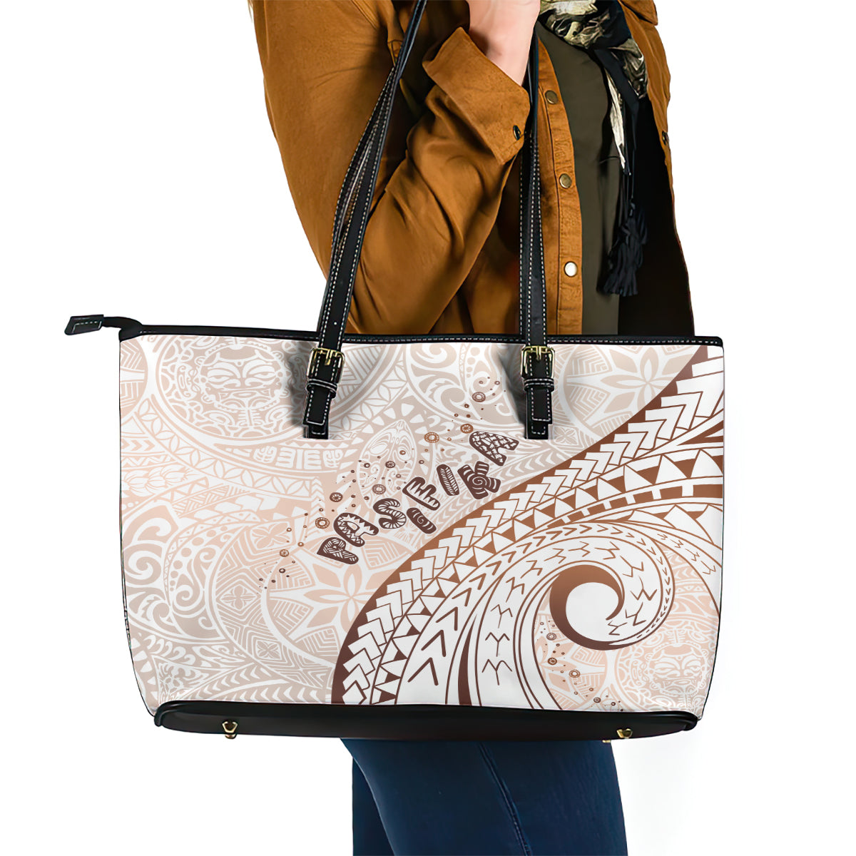 Pasifika Festival Leather Tote Bag Vintage Tribal Pattern LT01 - Polynesian Pride
