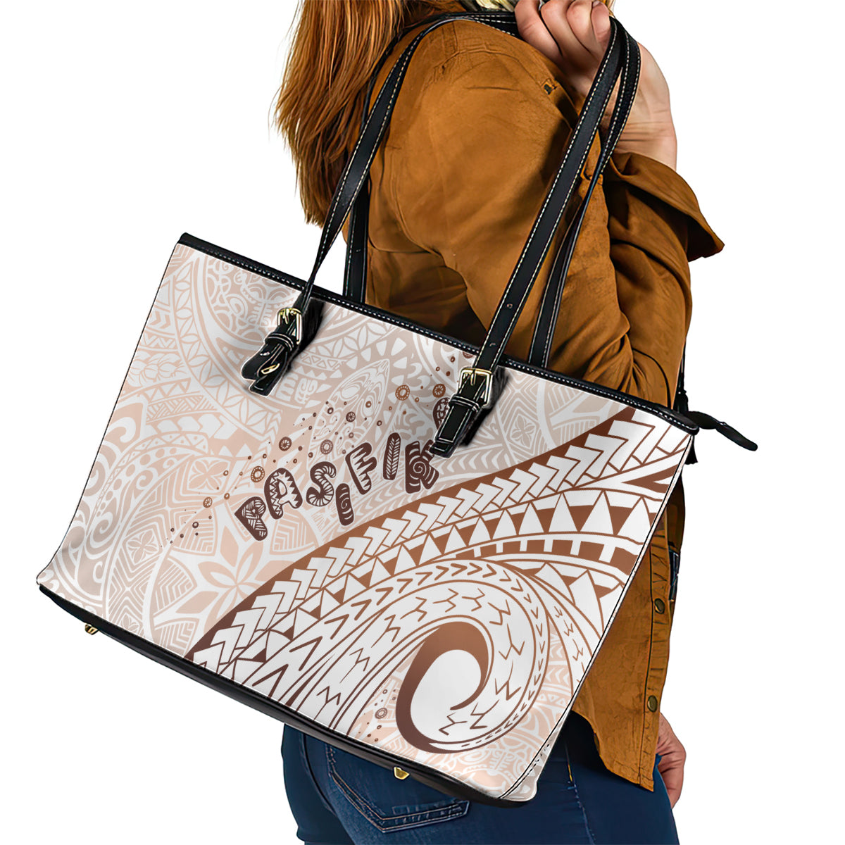 Pasifika Festival Leather Tote Bag Vintage Tribal Pattern LT01 - Polynesian Pride