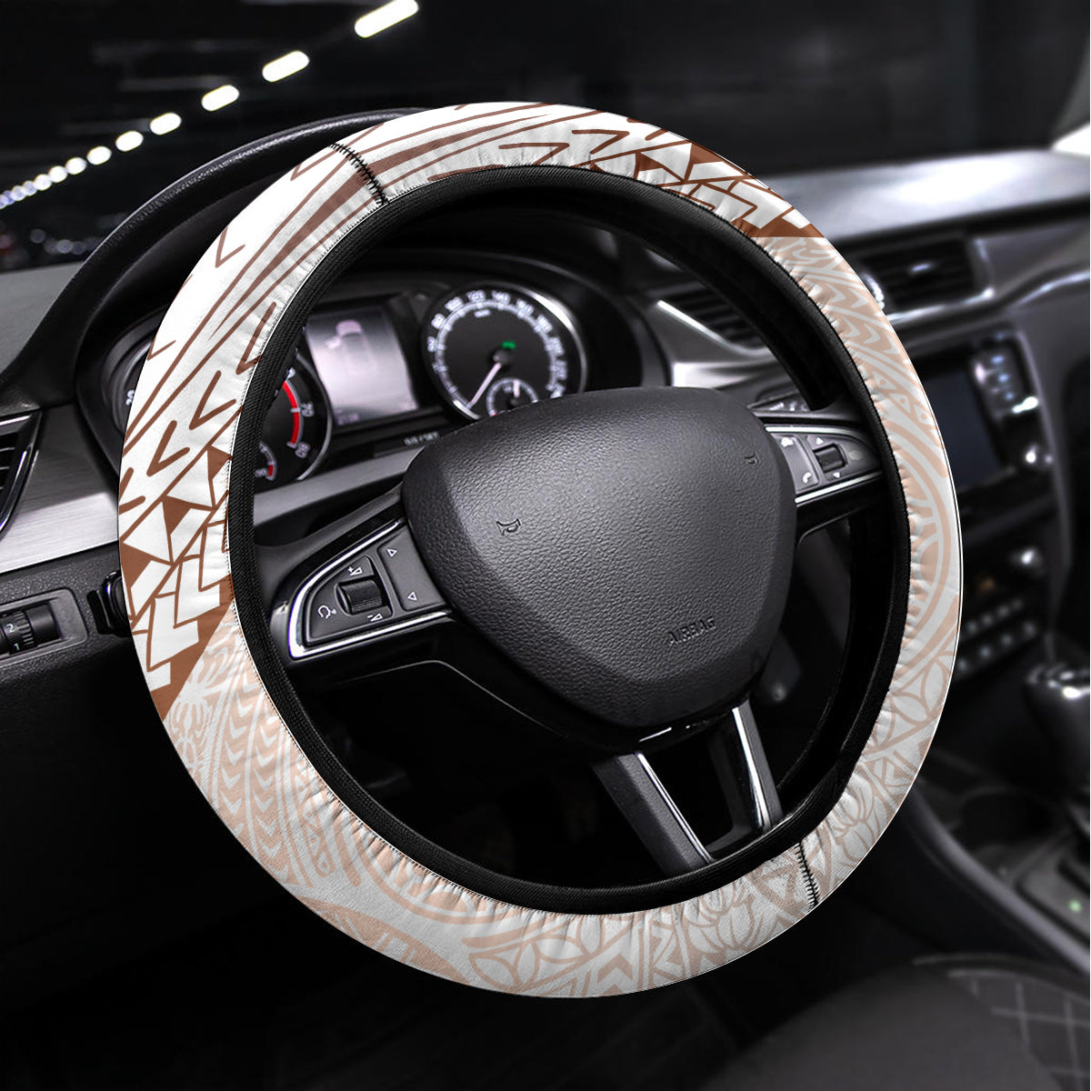 Pasifika Festival Steering Wheel Cover Vintage Tribal Pattern LT01 Universal Fit Brown - Polynesian Pride