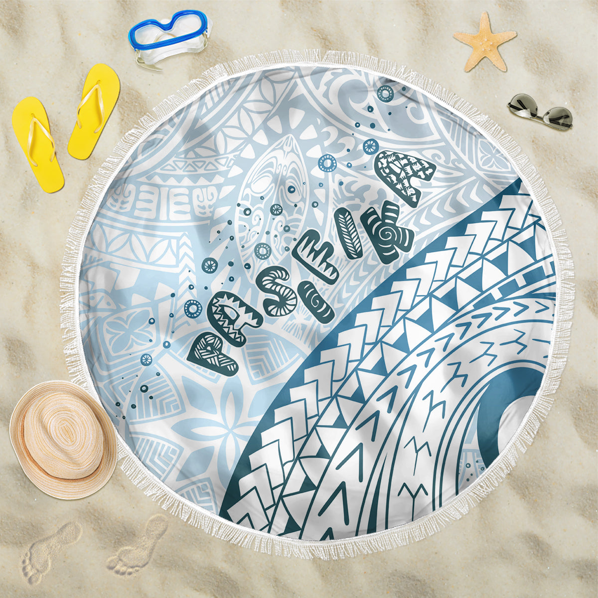 Pasifika Festival Beach Blanket Tribal Pattern Blue Version LT01 One Size 150cm Blue - Polynesian Pride