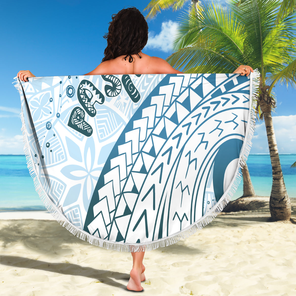 Pasifika Festival Beach Blanket Tribal Pattern Blue Version LT01 - Polynesian Pride