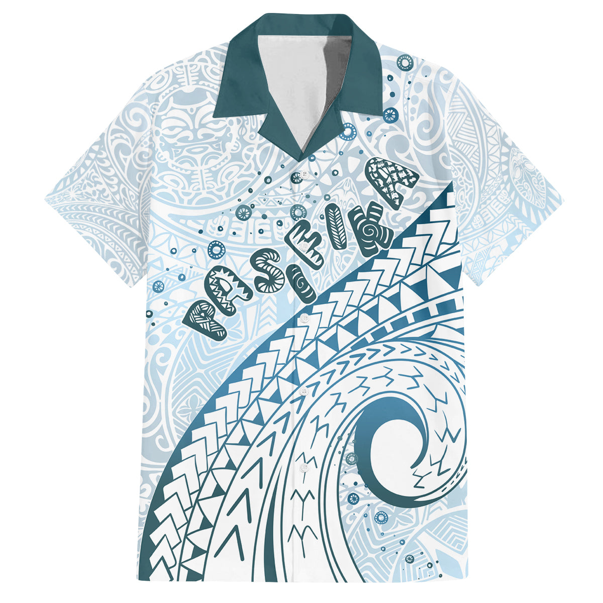 Pasifika Festival Family Matching Long Sleeve Bodycon Dress and Hawaiian Shirt Tribal Pattern Blue Version LT01 Dad's Shirt - Short Sleeve Blue - Polynesian Pride
