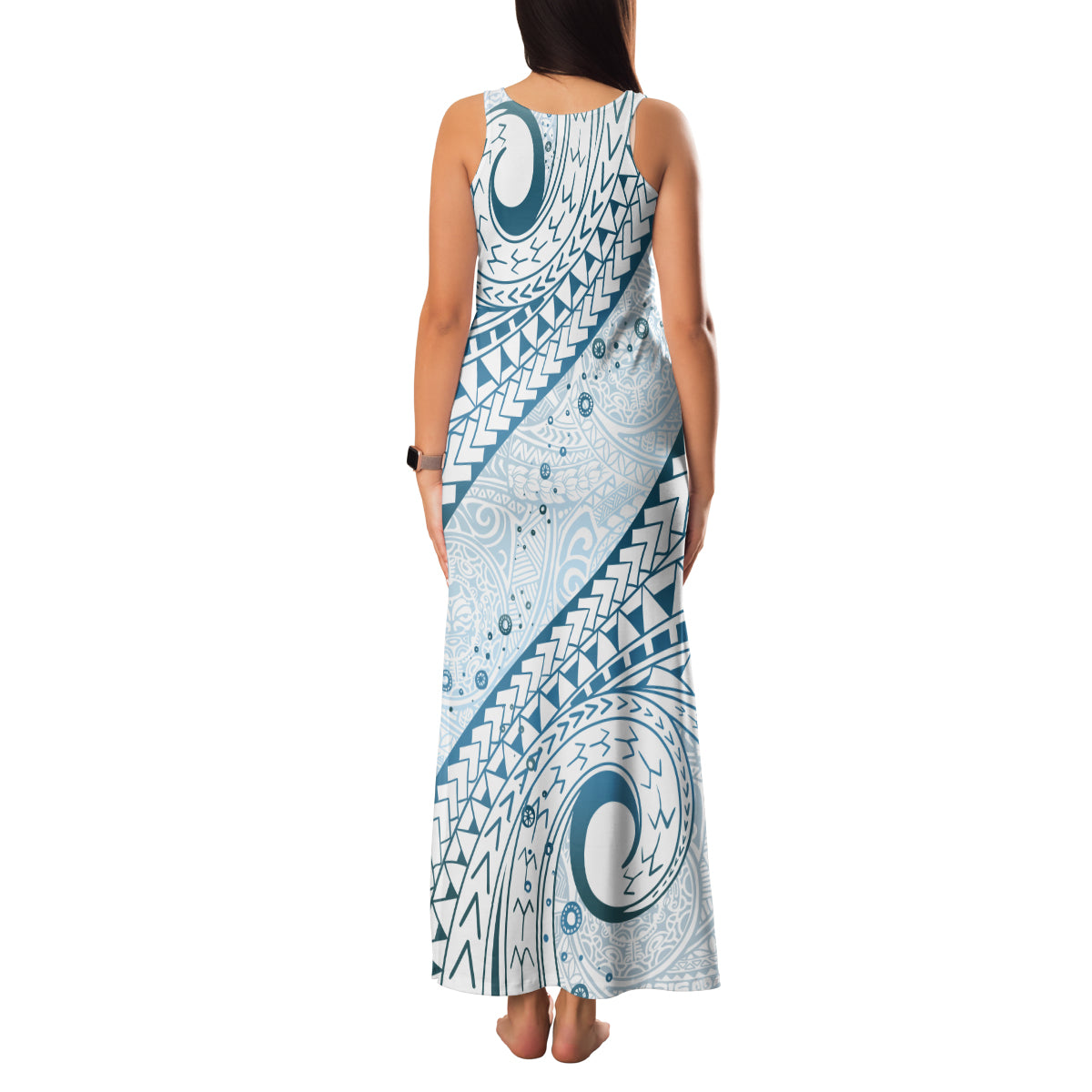 Pasifika Festival Family Matching Tank Maxi Dress and Hawaiian Shirt Tribal Pattern Blue Version LT01 - Polynesian Pride