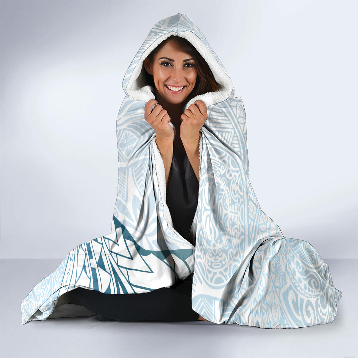 Pasifika Festival Hooded Blanket Tribal Pattern Blue Version LT01 - Polynesian Pride