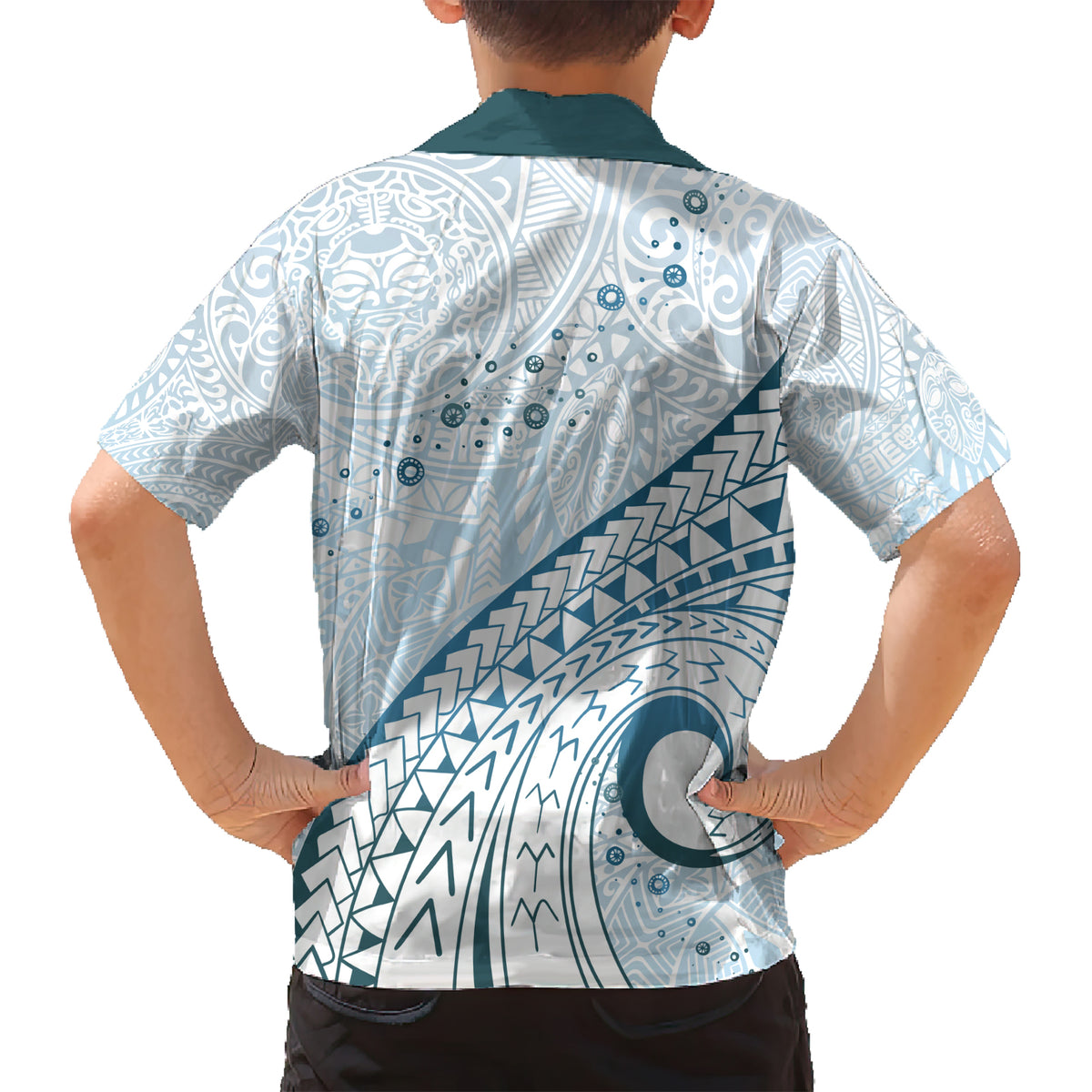 Pasifika Festival Kid Hawaiian Shirt Tribal Pattern Blue Version LT01 - Polynesian Pride