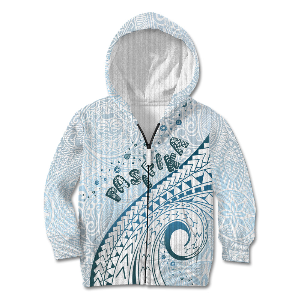 Pasifika Festival Kid Hoodie Tribal Pattern Blue Version LT01 Zip Hoodie Blue - Polynesian Pride