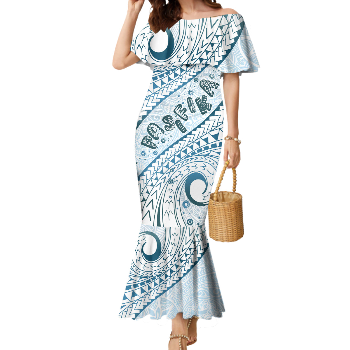 Pasifika Festival Mermaid Dress Tribal Pattern Blue Version LT01 Women Blue - Polynesian Pride