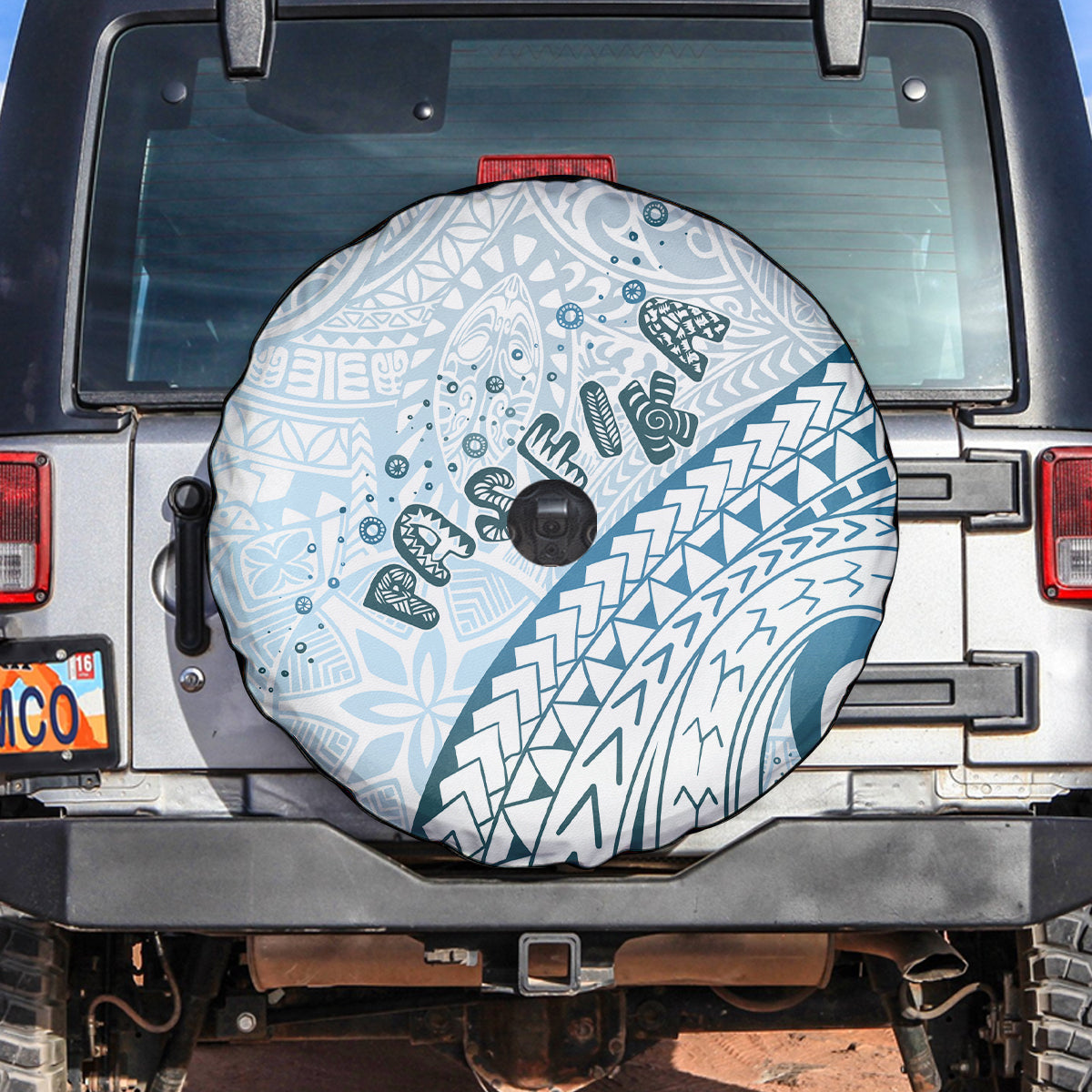 Pasifika Festival Spare Tire Cover Tribal Pattern Blue Version