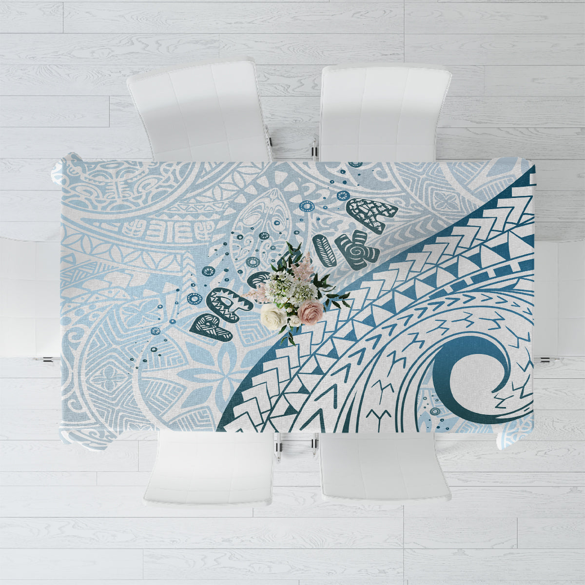 Pasifika Festival Tablecloth Tribal Pattern Blue Version LT01 Blue - Polynesian Pride