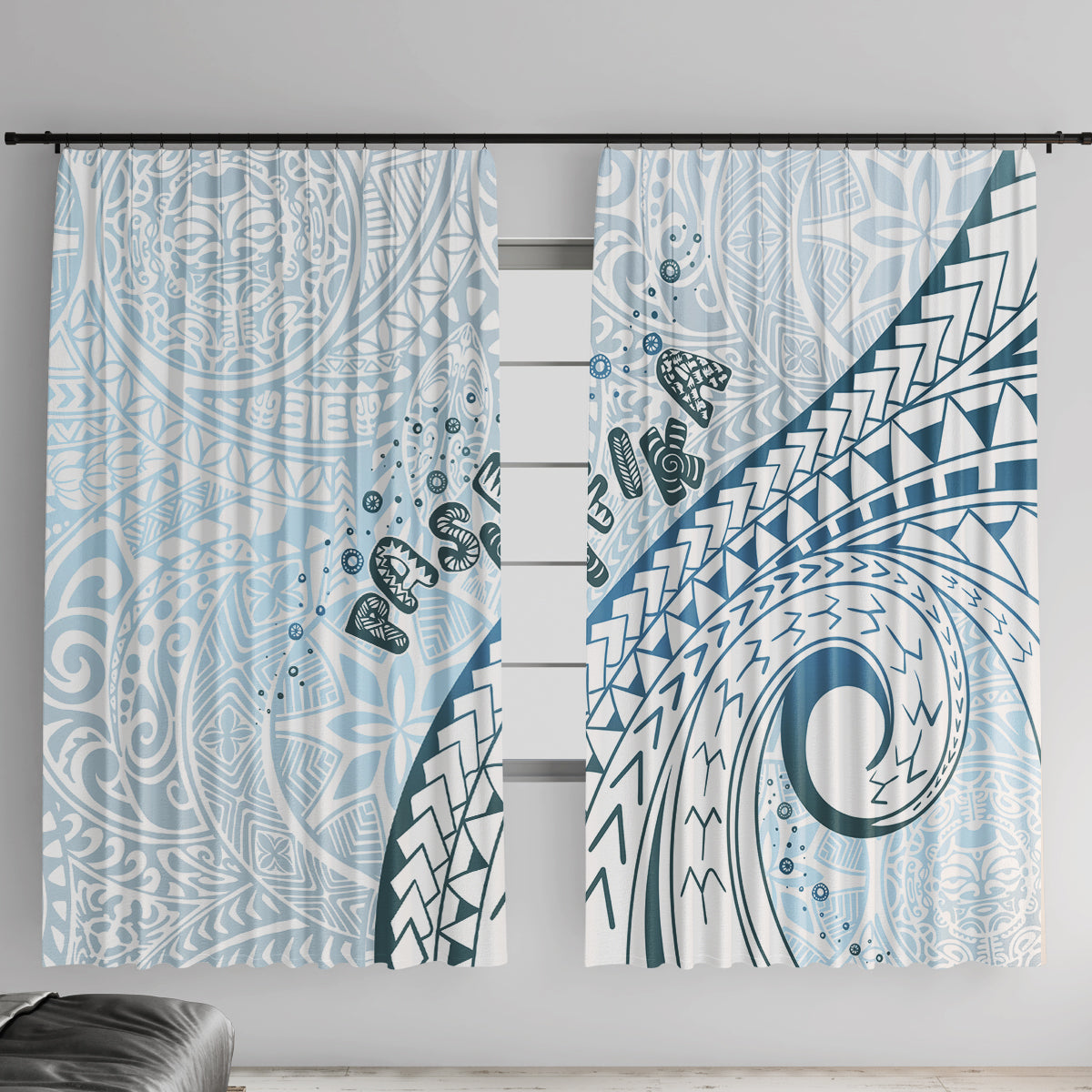 Pasifika Festival Window Curtain Tribal Pattern Blue Version