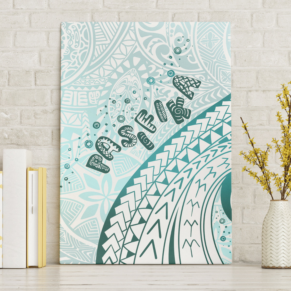 Pasifika Festival Canvas Wall Art Tribal Pattern Teal Version LT01 Without Frame Teal - Polynesian Pride