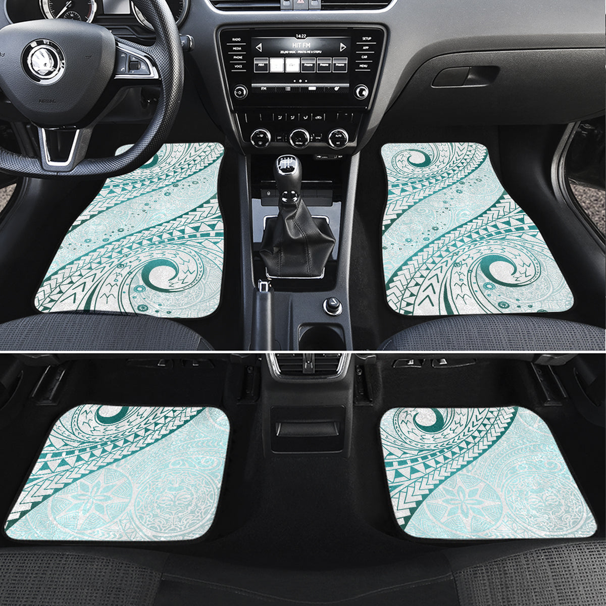 Pasifika Festival Car Mats Tribal Pattern Teal Version LT01 Set 4pcs Teal - Polynesian Pride