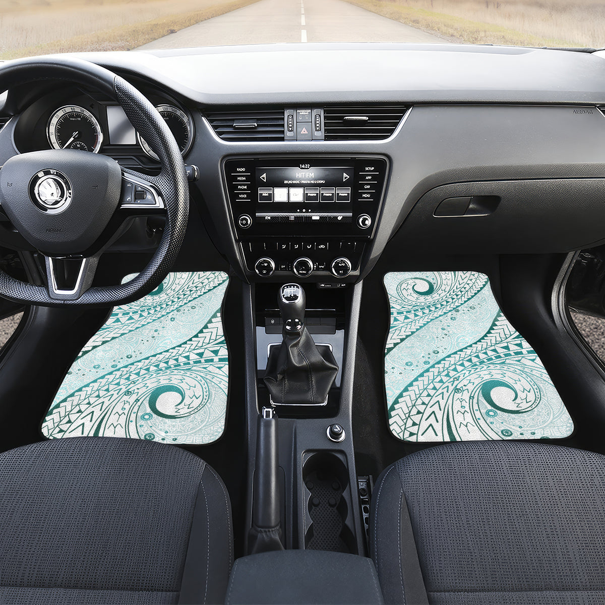 Pasifika Festival Car Mats Tribal Pattern Teal Version LT01 Set 2pcs - Front Teal - Polynesian Pride