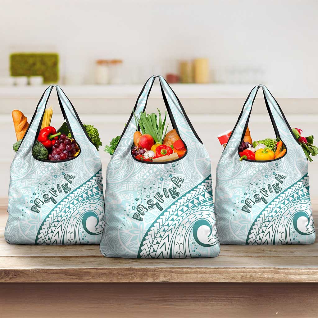 Pasifika Festival Grocery Bag Tribal Pattern Teal Version LT01 3-pack One Size Teal - Polynesian Pride