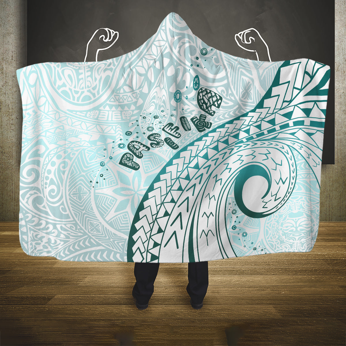 Pasifika Festival Hooded Blanket Tribal Pattern Teal Version LT01 One Size Teal - Polynesian Pride