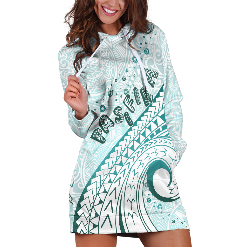 Pasifika Festival Hoodie Dress Tribal Pattern Teal Version LT01 Teal - Polynesian Pride