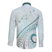 Pasifika Festival Long Sleeve Button Shirt Tribal Pattern Teal Version LT01 - Polynesian Pride