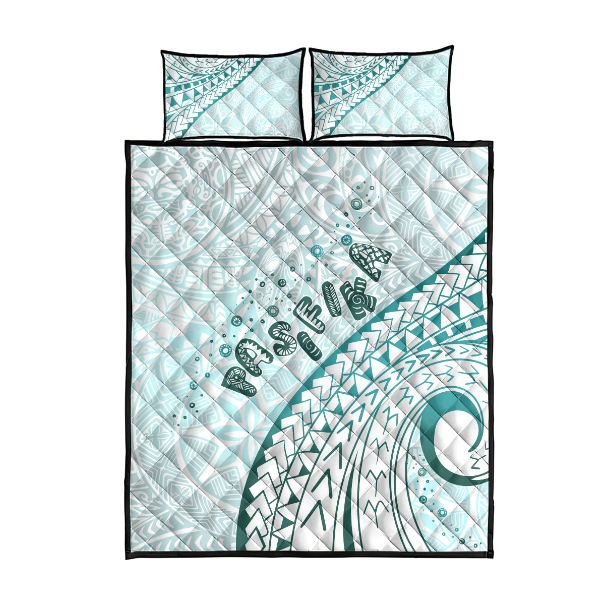 Pasifika Festival Quilt Bed Set Tribal Pattern Teal Version LT01 - Polynesian Pride