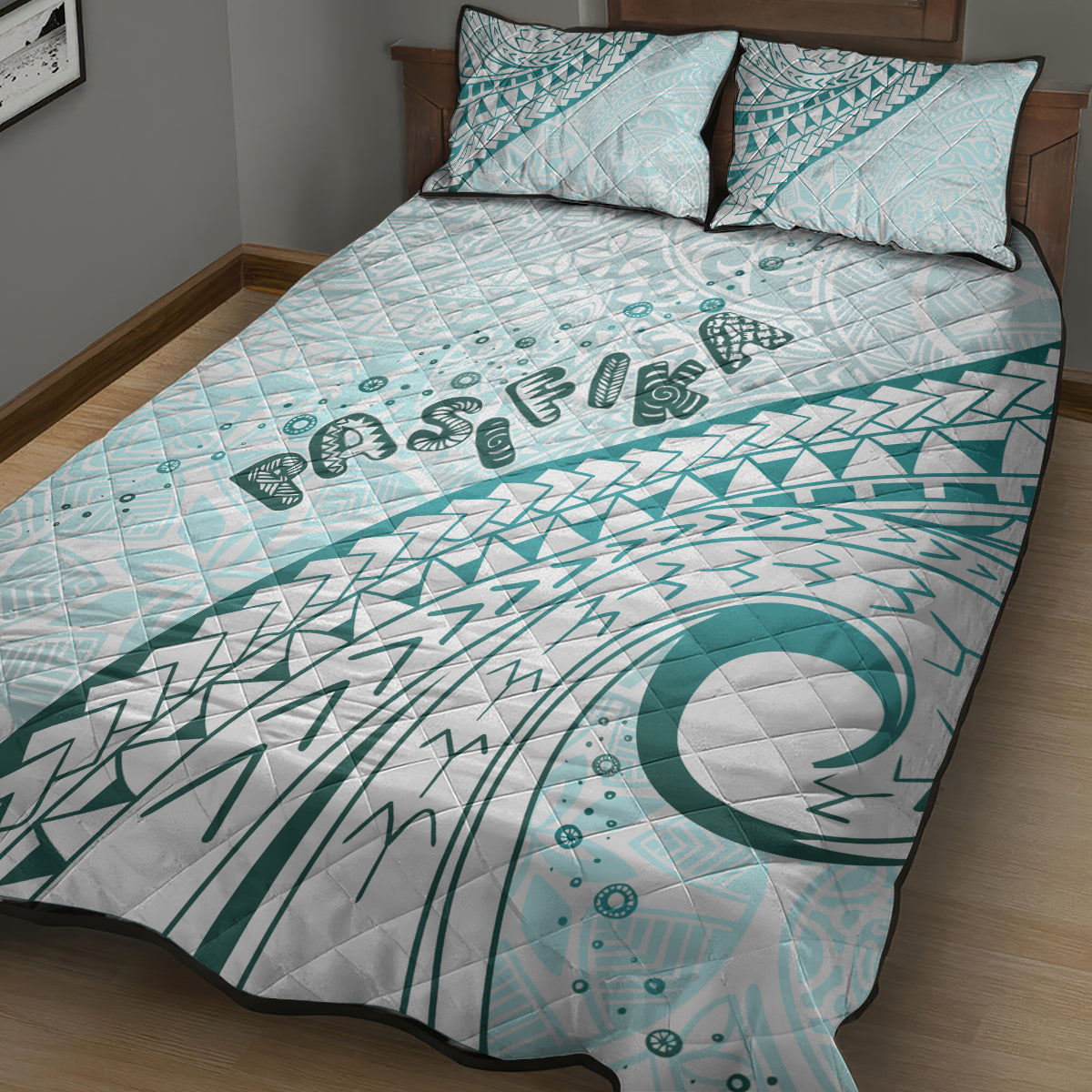 Pasifika Festival Quilt Bed Set Tribal Pattern Teal Version LT01 - Polynesian Pride
