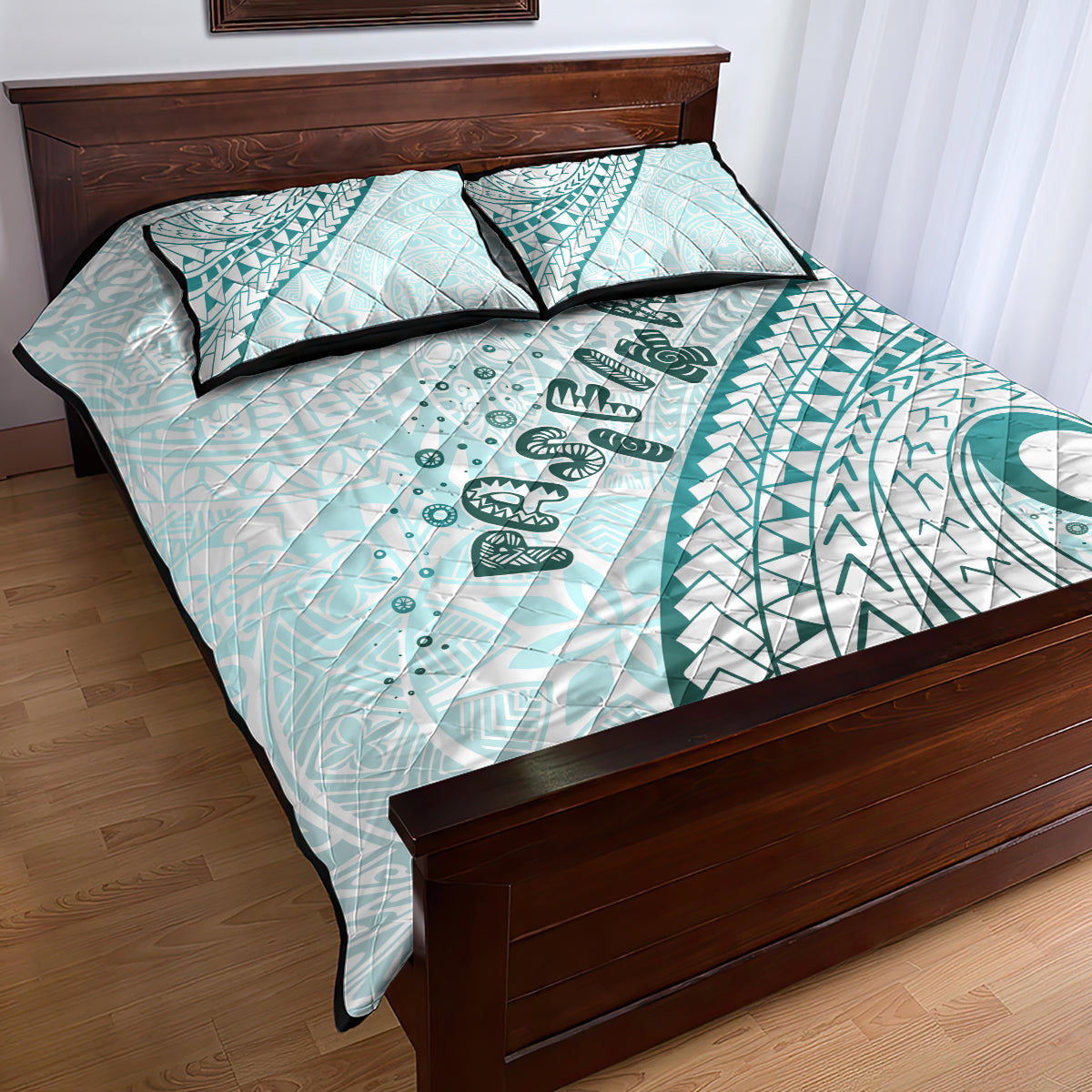 Pasifika Festival Quilt Bed Set Tribal Pattern Teal Version LT01 - Polynesian Pride