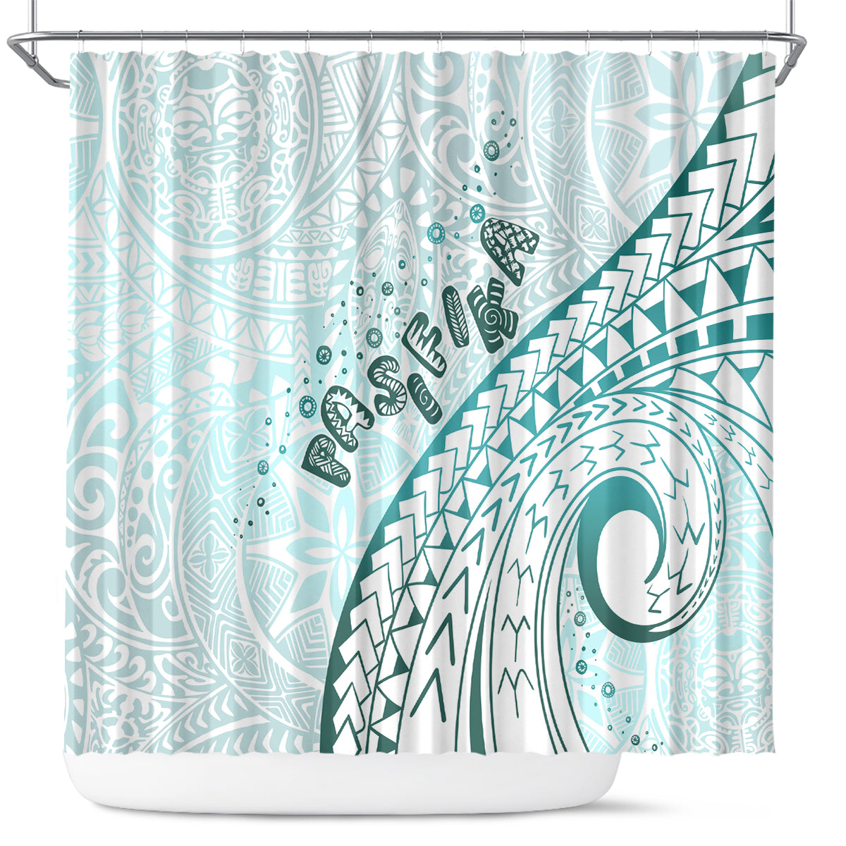 Pasifika Festival Shower Curtain Tribal Pattern Teal Version