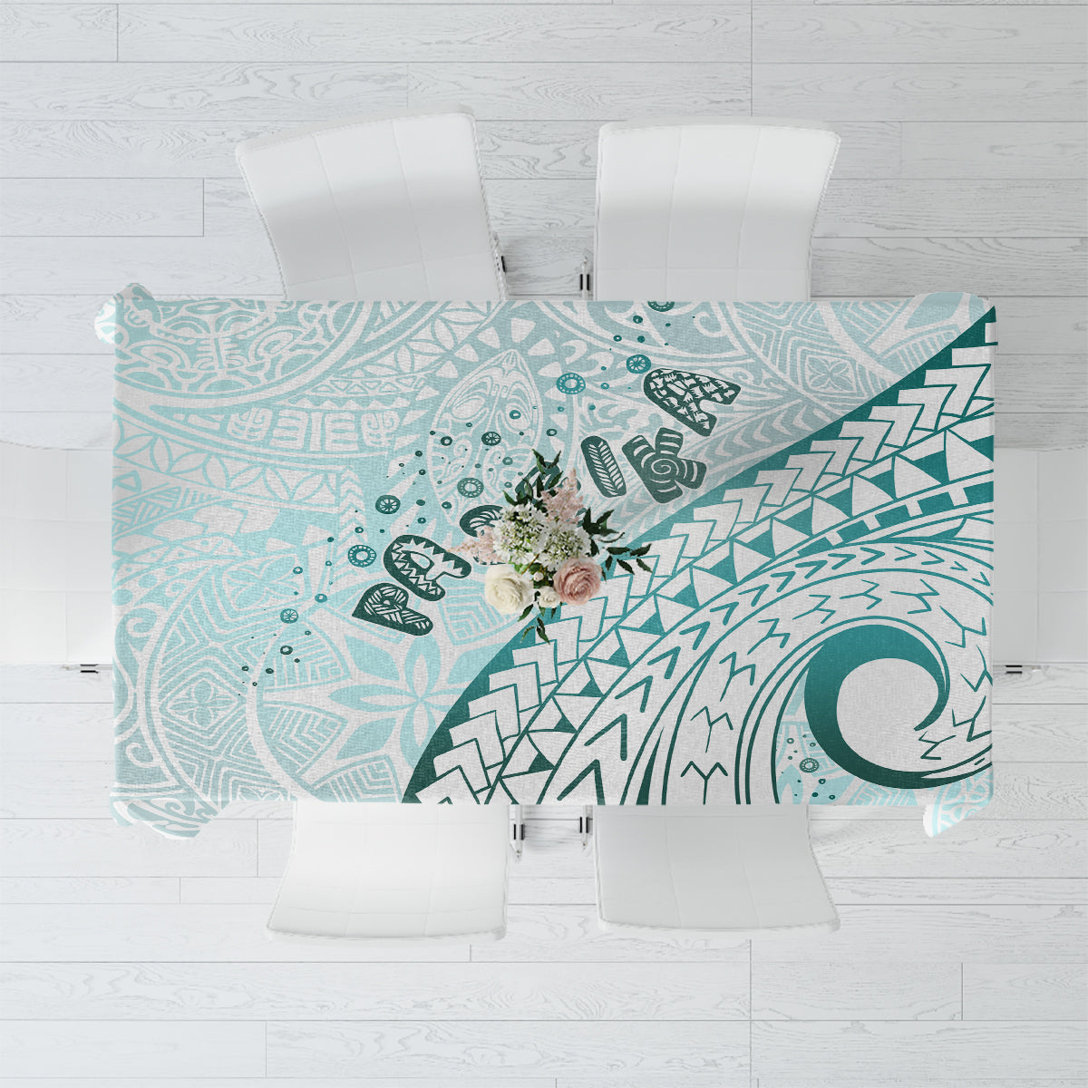 Pasifika Festival Tablecloth Tribal Pattern Teal Version LT01 Teal - Polynesian Pride