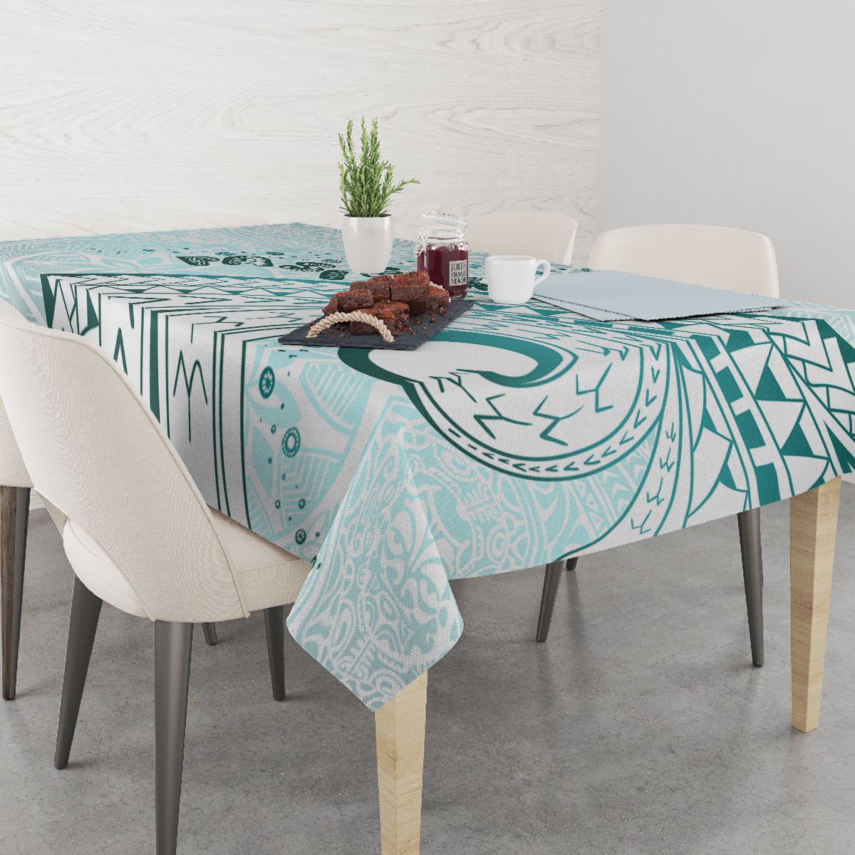 Pasifika Festival Tablecloth Tribal Pattern Teal Version LT01 - Polynesian Pride