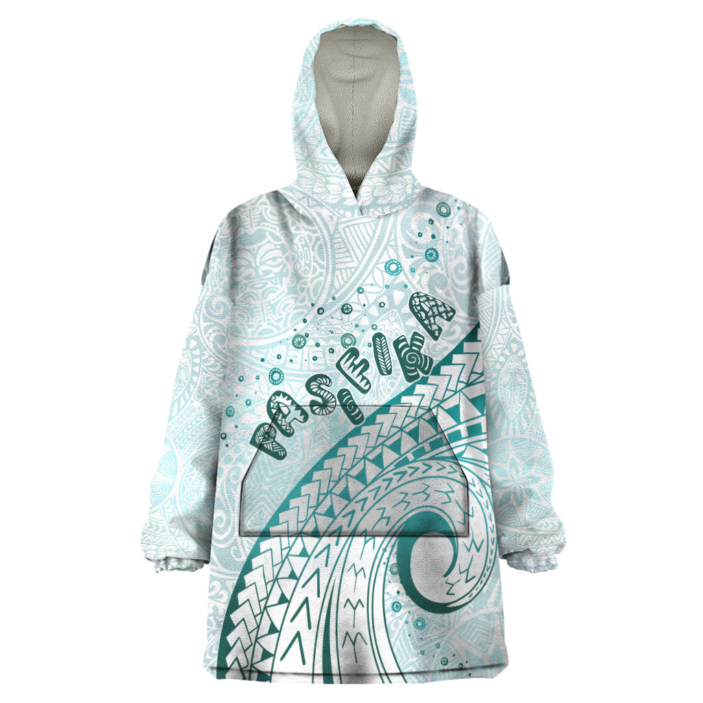 Pasifika Festival Wearable Blanket Hoodie Tribal Pattern Teal Version LT01 One Size Teal - Polynesian Pride