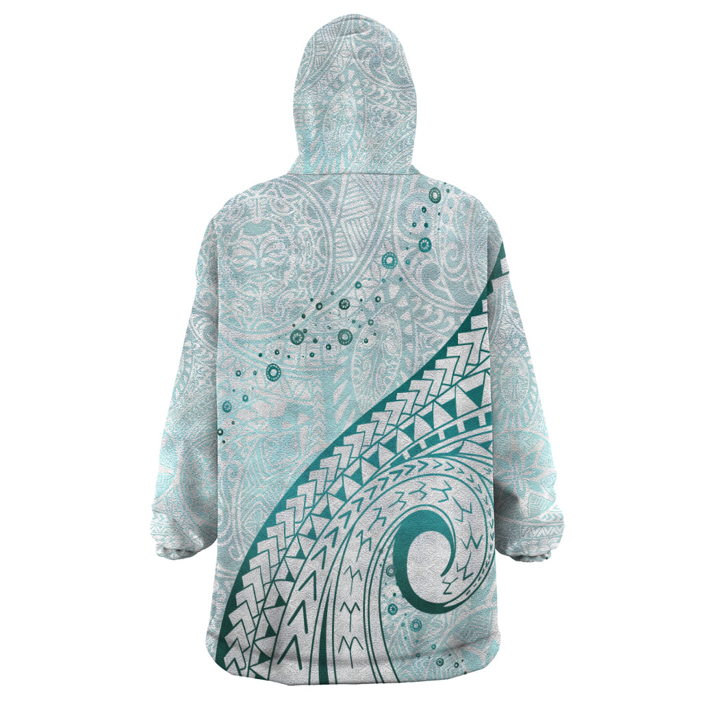 Pasifika Festival Wearable Blanket Hoodie Tribal Pattern Teal Version LT01 - Polynesian Pride