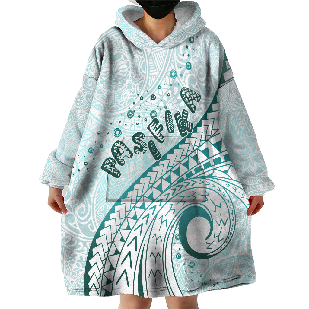 Pasifika Festival Wearable Blanket Hoodie Tribal Pattern Teal Version LT01 - Polynesian Pride