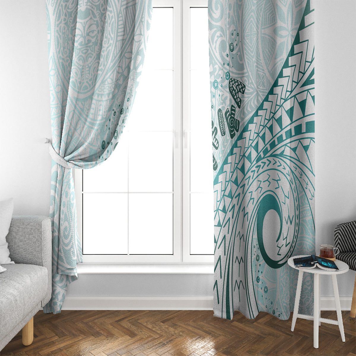 Pasifika Festival Window Curtain Tribal Pattern Teal Version LT01 - Polynesian Pride