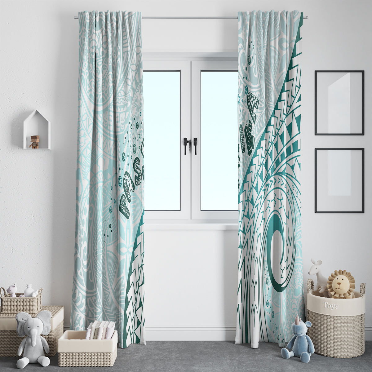 Pasifika Festival Window Curtain Tribal Pattern Teal Version LT01 - Polynesian Pride