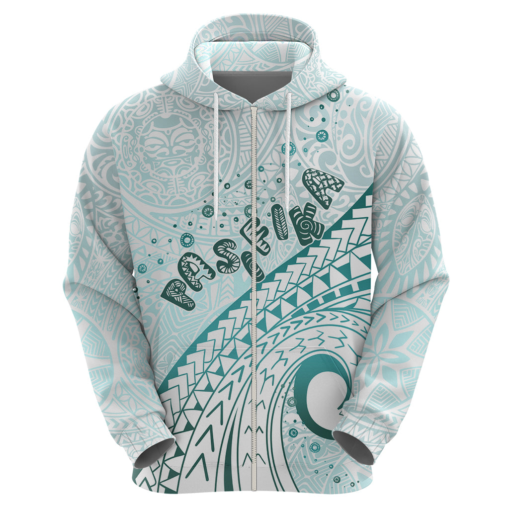 Pasifika Festival Zip Hoodie Tribal Pattern Teal Version LT01 - Polynesian Pride