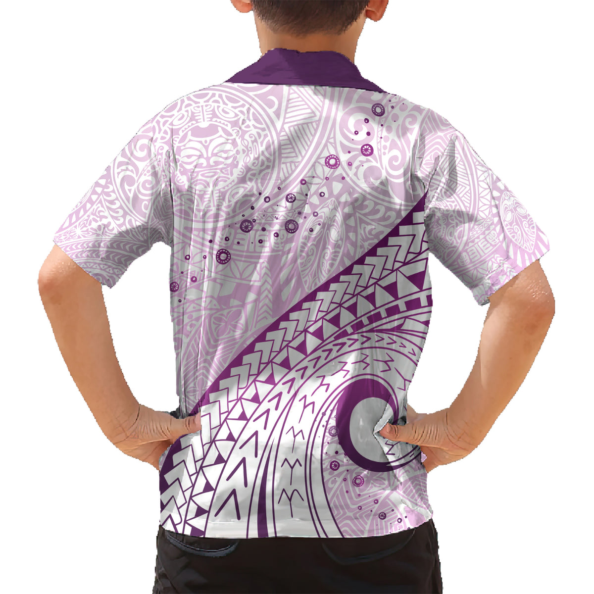 Pasifika Festival Family Matching Short Sleeve Bodycon Dress and Hawaiian Shirt Tribal Pattern Lilac Version LT01 - Polynesian Pride