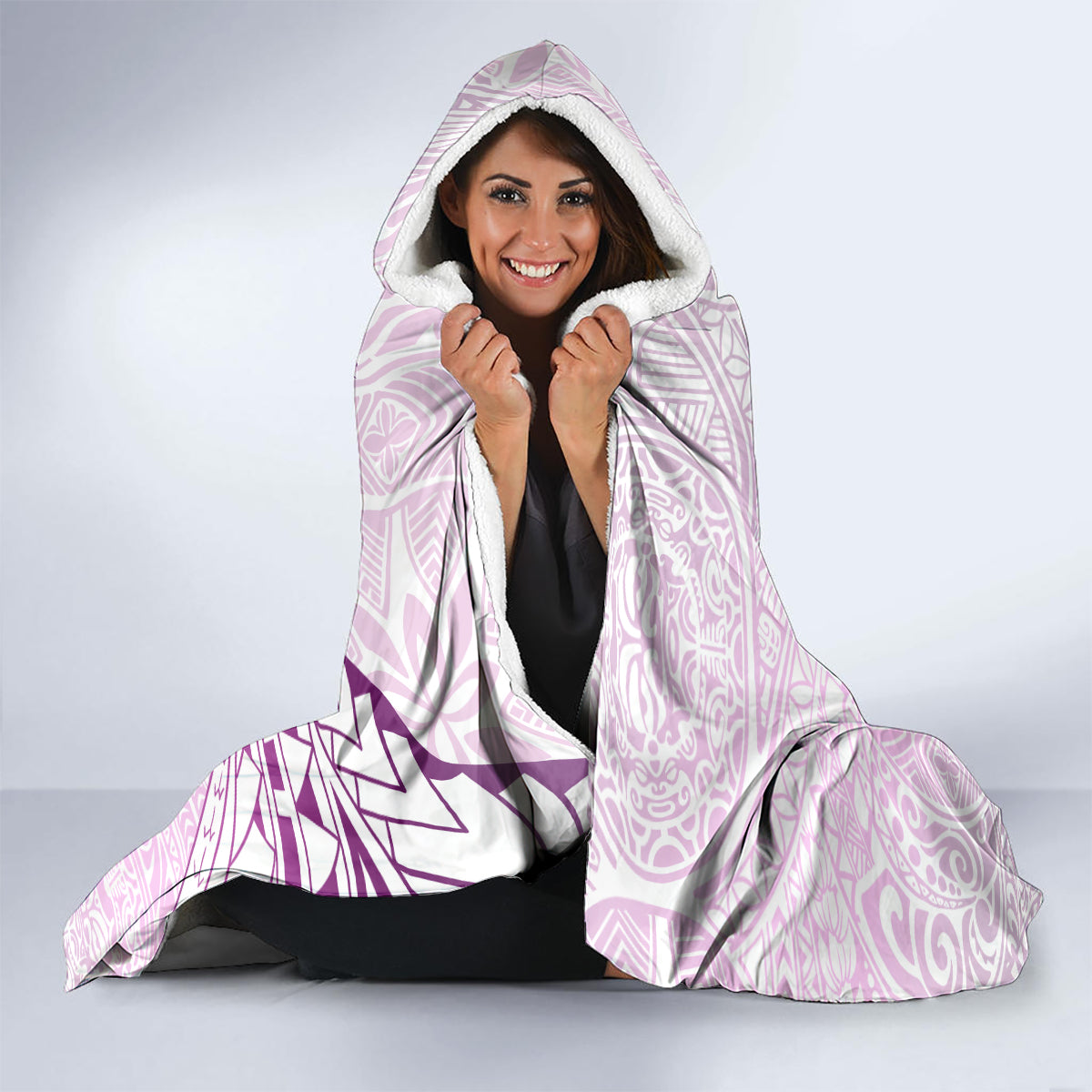 Pasifika Festival Hooded Blanket Tribal Pattern Lilac Version LT01 - Polynesian Pride