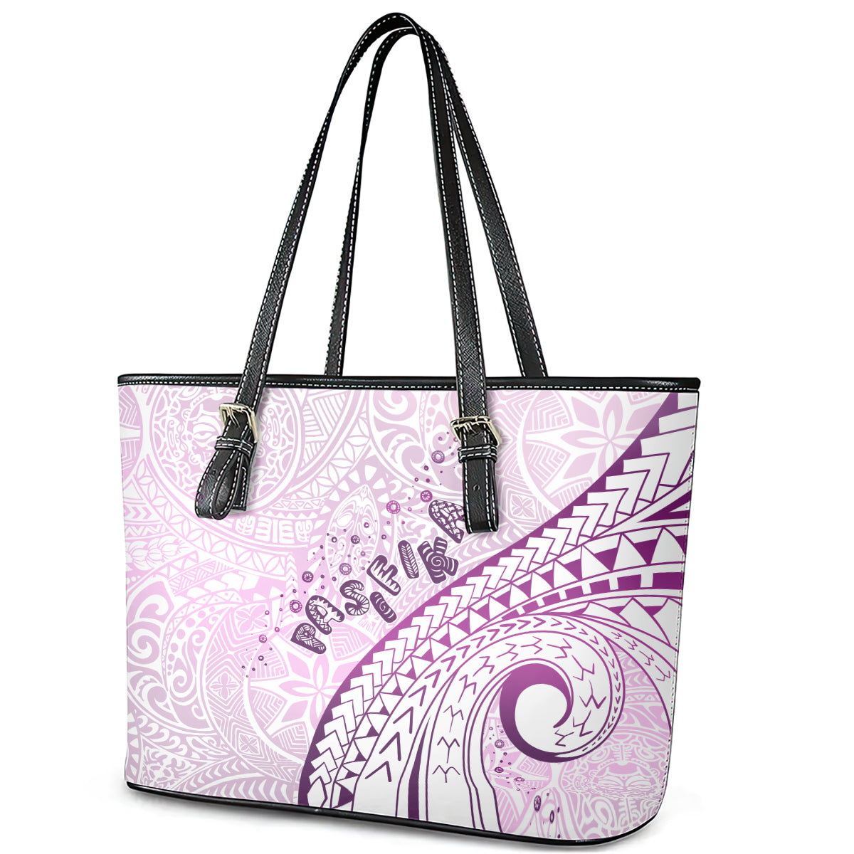 Pasifika Festival Leather Tote Bag Tribal Pattern Lilac Version LT01 - Polynesian Pride