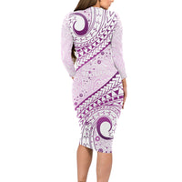 Pasifika Festival Long Sleeve Bodycon Dress Tribal Pattern Lilac Version LT01 - Polynesian Pride
