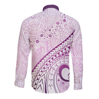 Pasifika Festival Long Sleeve Button Shirt Tribal Pattern Lilac Version LT01 - Polynesian Pride