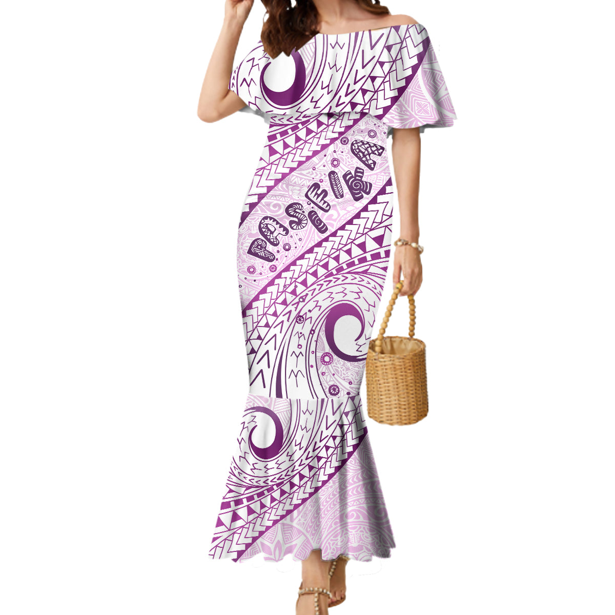 Pasifika Festival Mermaid Dress Tribal Pattern Lilac Version LT01 Women Purple - Polynesian Pride