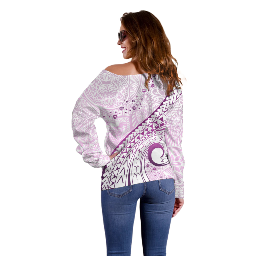 Pasifika Festival Off Shoulder Sweater Tribal Pattern Lilac Version LT01 - Polynesian Pride