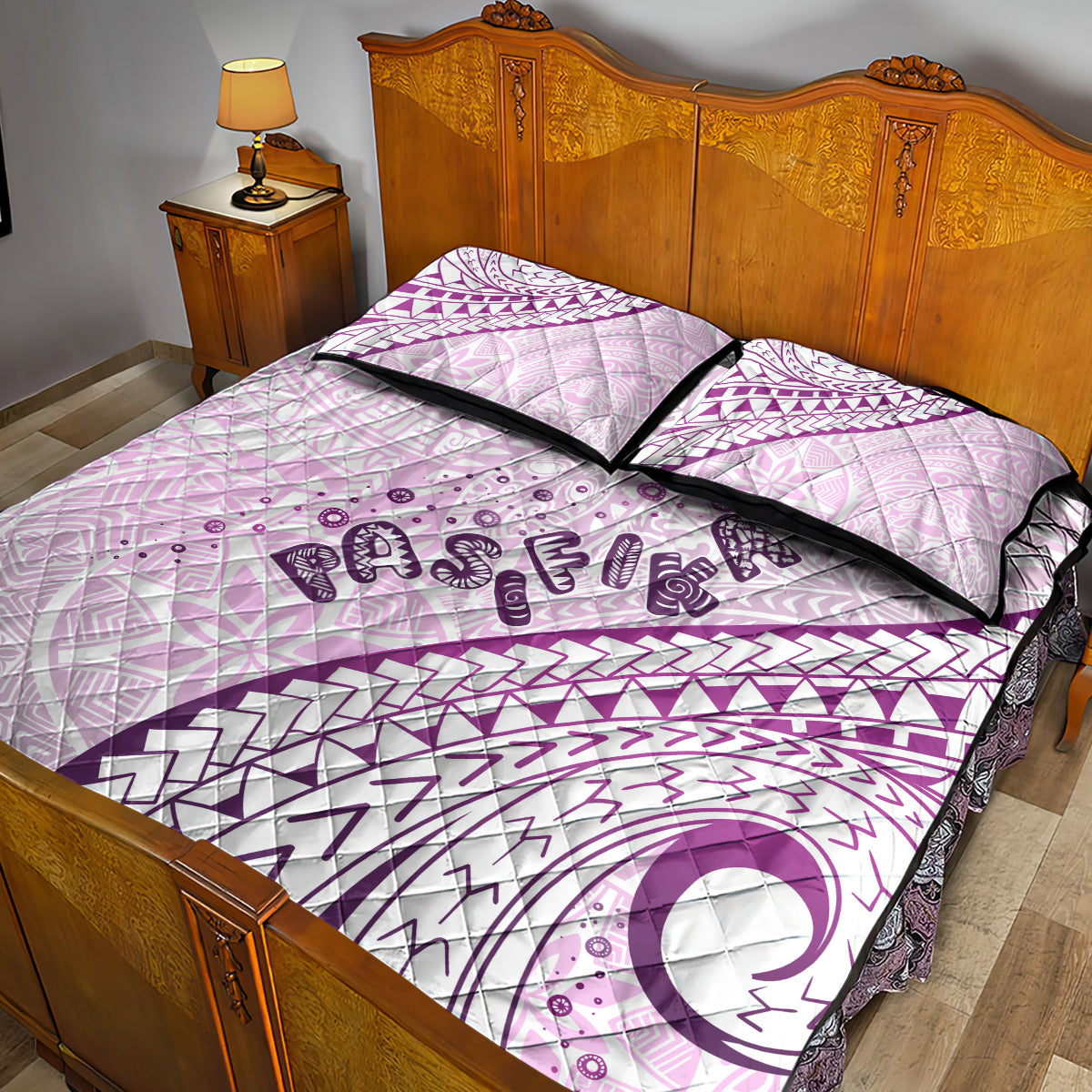 Pasifika Festival Quilt Bed Set Tribal Pattern Lilac Version